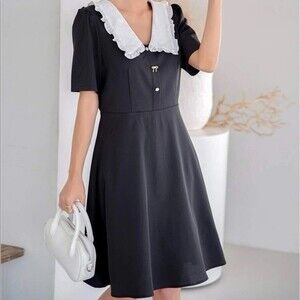 DAZY Peter Pan Collar Puff Sleeve A-Line Black Dress Size Small
